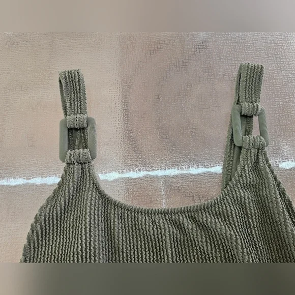 Aerie One-Piece Cheekiest Swim Olive Green Textured Luxe Minimalist Swimsuit - Picture 6 of 11